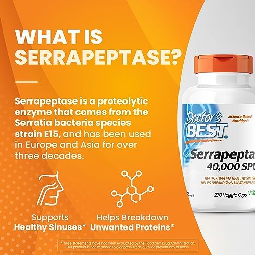 Doctor's Best Serrapeptase, Non-GMO, Vegan, Gluten Free, Supports Healthy Sinuses, 40,000 SPU, 90 Count