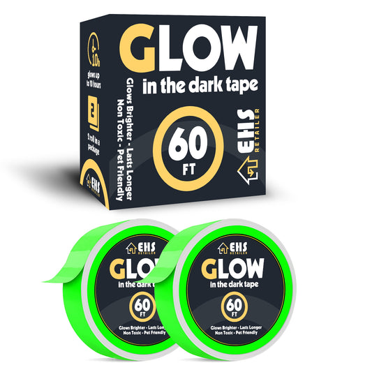 EHS Glow in The Dark Tape 60 ft x 2 Roll,Fluorescent Tape, Premium Quality Non-Toxic, Waterproof Stickers for Stairs,Walls,Steps and Exit Sign
