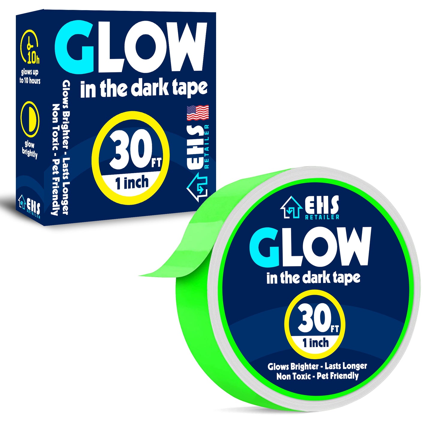 EHS Glow in The Dark Tape, 30Ft x 1In, Waterproof Glow Tape Glow in The Dark, Luminous Tape, Fluorescent Tape, Glow in Dark Duct Tape, Glow Tape for Stage Stair Outdoor