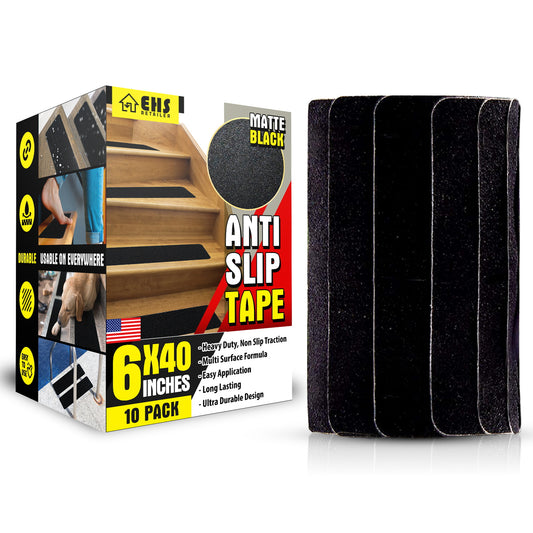 EHS 6x40” Anti Slip Tape Outdoor Stair Treads Non-Slip (10-Packs Black )