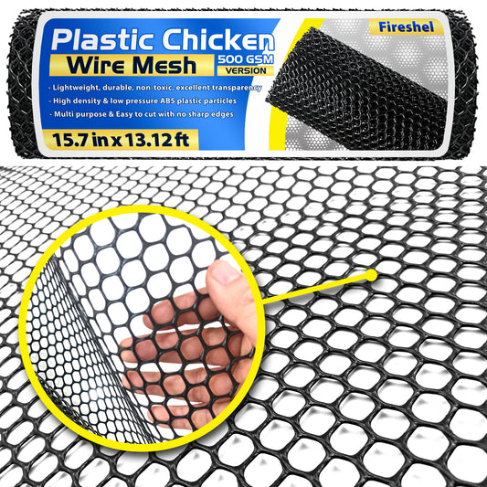 FIRESHEL Black Plastic Wire Mesh Fence 15.7IN x 13.12FT Roll - Ideal for Poultry, Dogs, Rabbit, Snake Barrier & Gardening