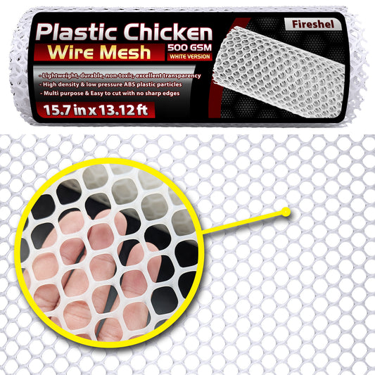FIRESHEL White Plastic Wire Mesh Fence 15.7IN x 13.12FT Roll - Ideal for Poultry, Dogs, Rabbit, Snake Barrier & Gardening