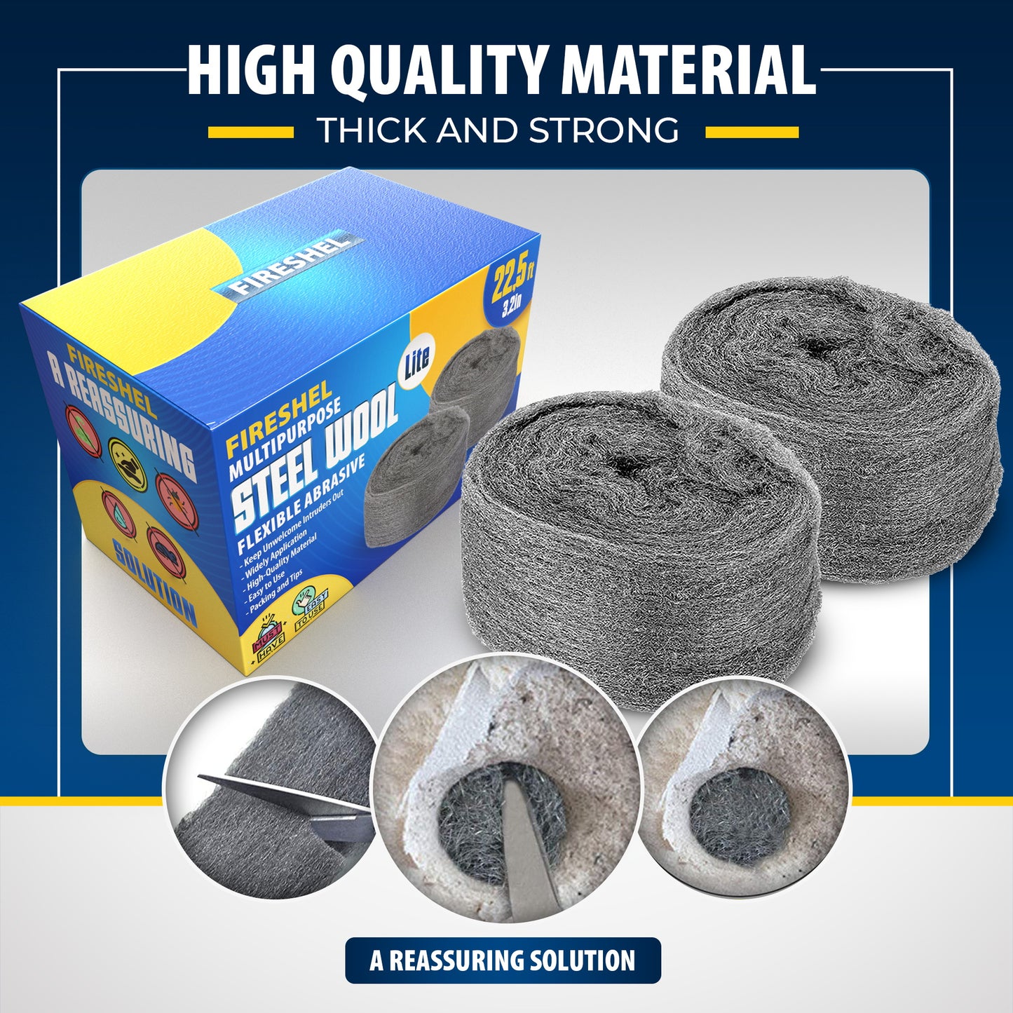 FIRESHEL Steel Wool, Gap Filter for House & Garage - Keep Mice Away from Holes, Siding, Pipeline, Vents in Garden, House