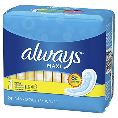 Always Maxi Feminine Pads without Wings, Long/Super, Unscented, 22 Count
