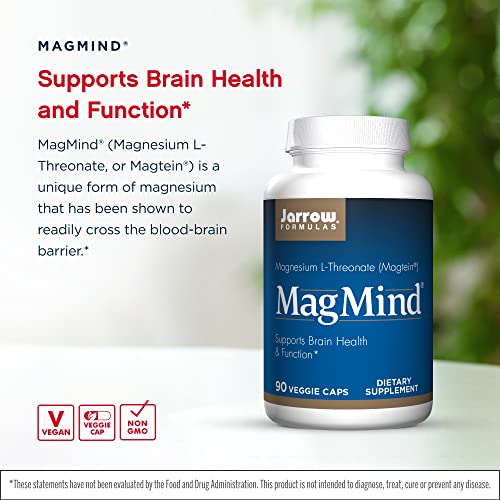 Jarrow Formulas MagMind - 90 Capsules, Pack of 2 - Includes Magnesium L-Threonate (Magtein) - Supports Brain Health & Function - 60 Total Servings